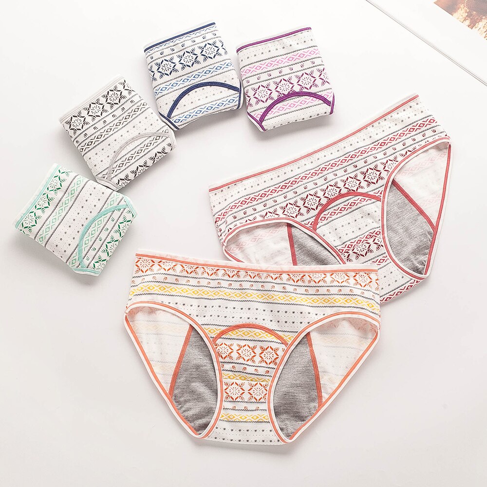 Safe V Leak Proof Menstrual Panties Physiological Pants Women Underwear Period Cotton Waterproof Briefs Flower Printing Female Lingerie