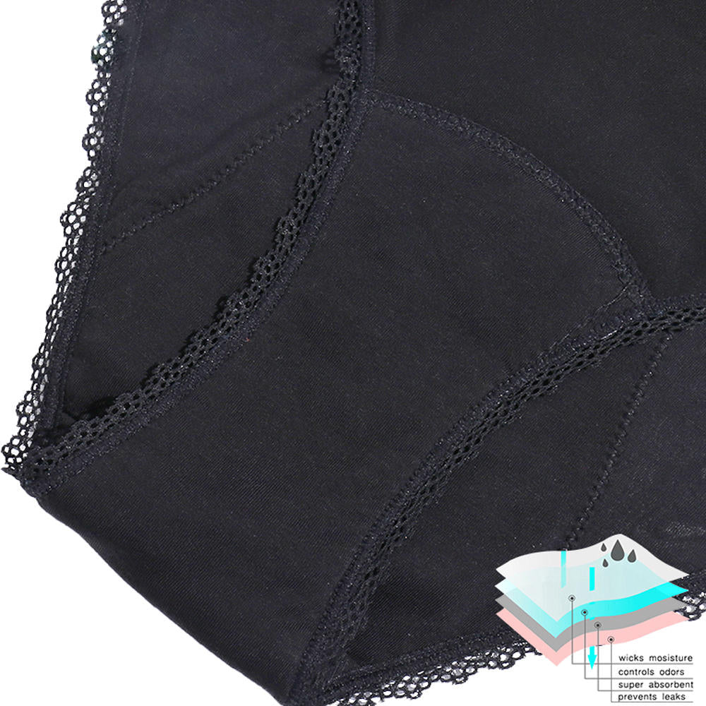 Safe V Sexy Lace Black Leakproof Women Menstrual Panties Breathable Fast Absorbent High Waist Girls Period Underwear In Stock