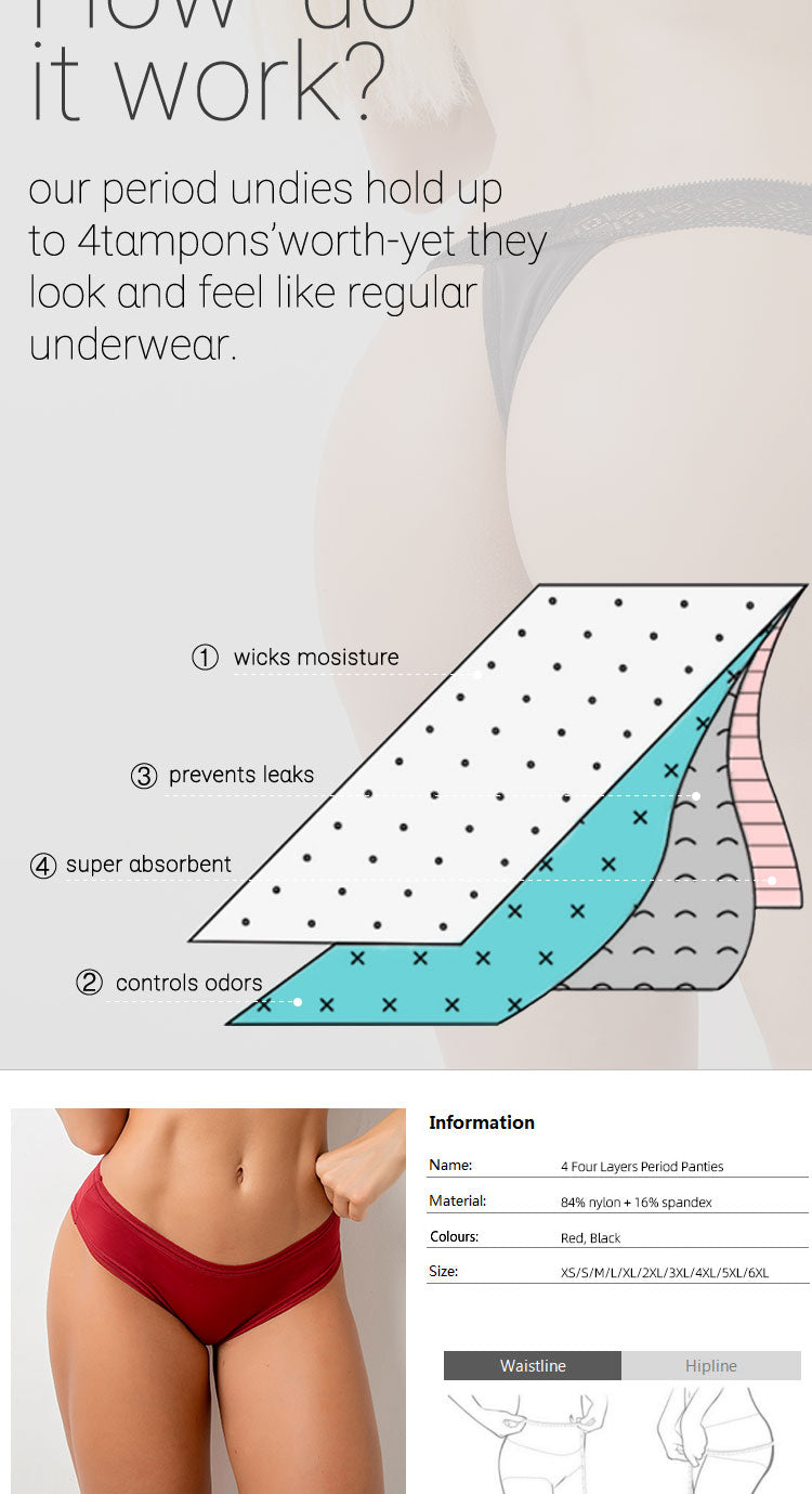 Safe V - 3 Colors Full Protection Four Layers Waterproof Women Period Underwear Leak Proof Reusable Menstrual Period Panties